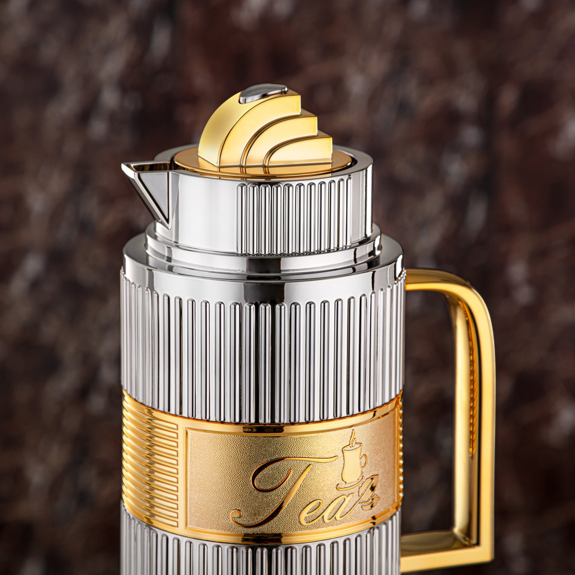 ألمرجان طقم ترامس، ABS، زر ضغط - 1 لتر + 1 لتر، فضي وذهبي (OUD-SG) - شاي وقهوة