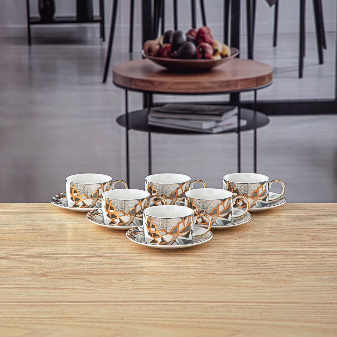 Almarjan 6 Pieces Fonon Collection Porcelain Turkish Coffee Cup & Saucer Set - 1235