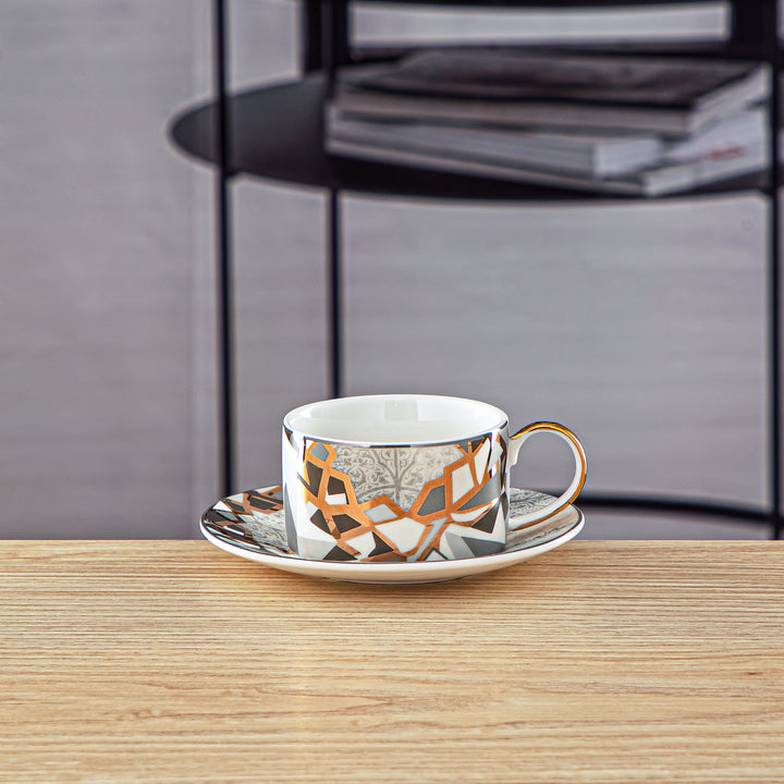 Almarjan 6 Pieces Fonon Collection Porcelain Turkish Coffee Cup & Saucer Set - 1235