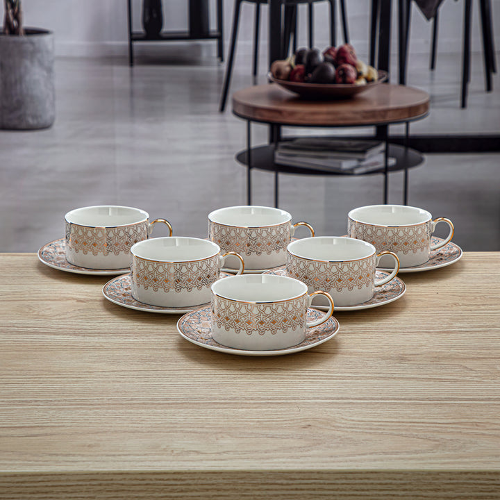 Almarjan 6 Pieces Fonon Collection Porcelain Cup & Saucer Set - 2494
