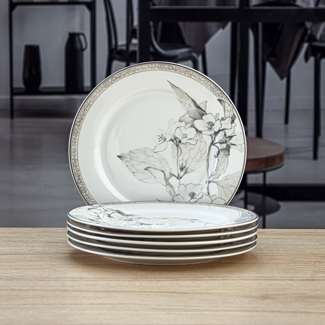 Almarjan 6 Pieces Fonon Collection 7.5 Inches Porcelain Dessert Plate Set - 8588