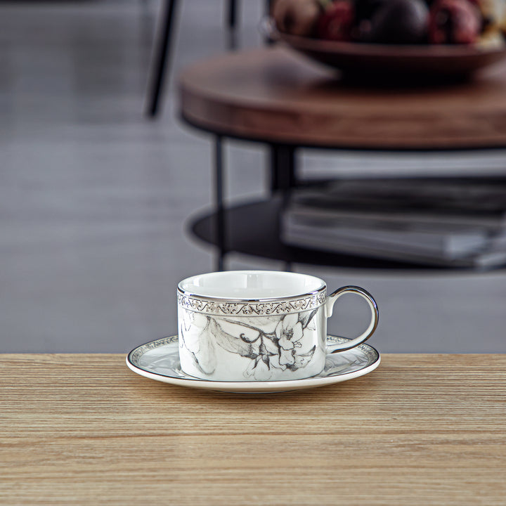 Almarjan 6 Pieces Fonon Collection Porcelain Turkish Coffee Cup & Saucer Set - 8588