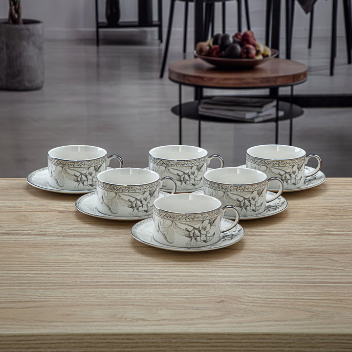 Almarjan 6 Pieces Fonon Collection Porcelain Cup & Saucer Set - 8588