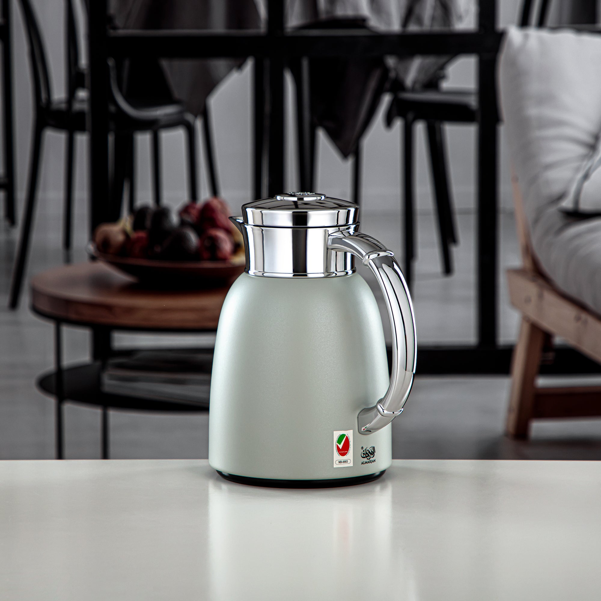 Almarjan Classic Vacuum Flask 0.65L (QVC-0650Q265YZC) - Push Button, Stone Grey & Silver | Modern Serveware