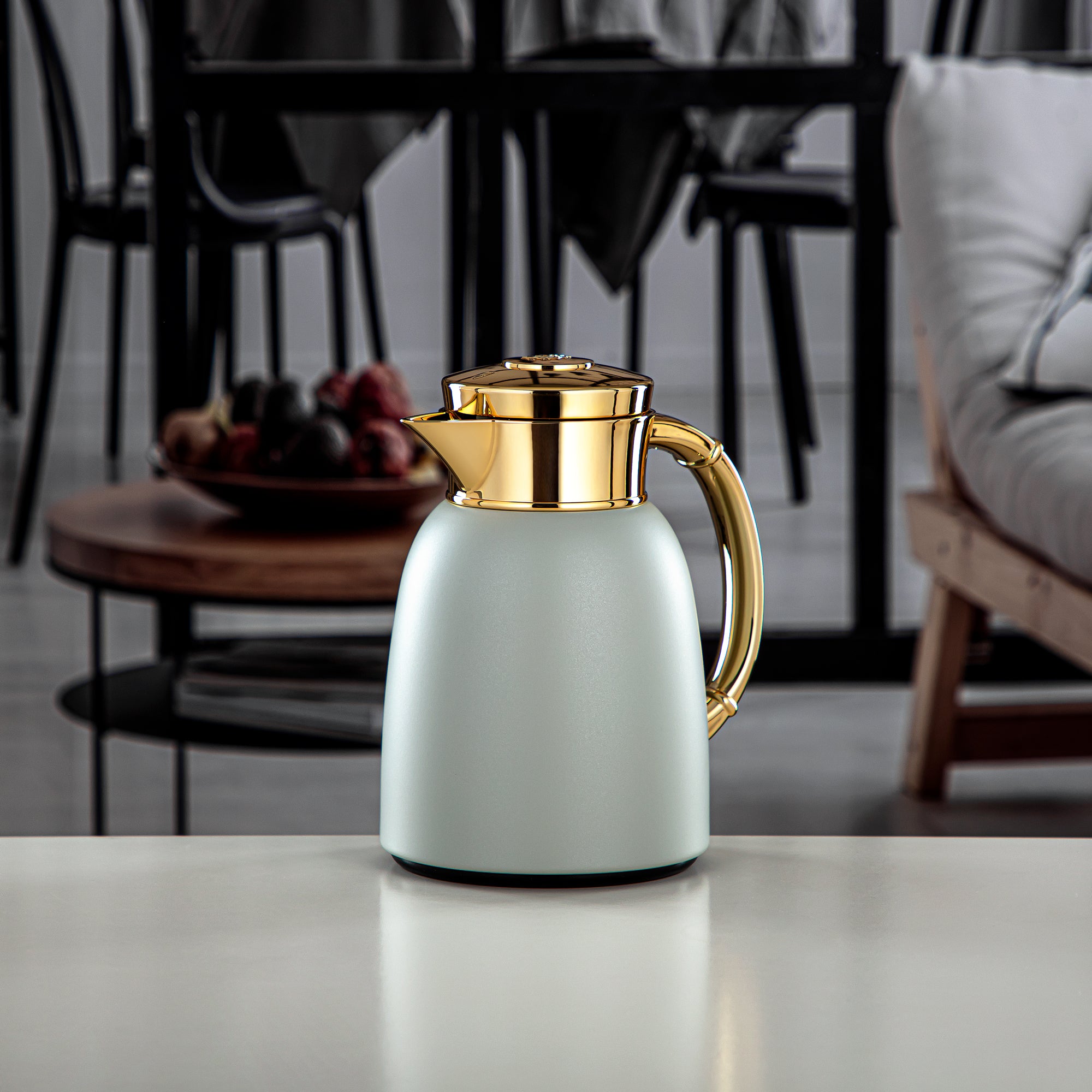 Almarjan Vacuum Flask Set Metal Matt Stone Grey & Gold 0.65L + 1L (QVC-0650Q265YZC95+1000Q265YZC95) – Elegant Serving | Ramadan & Gatherings