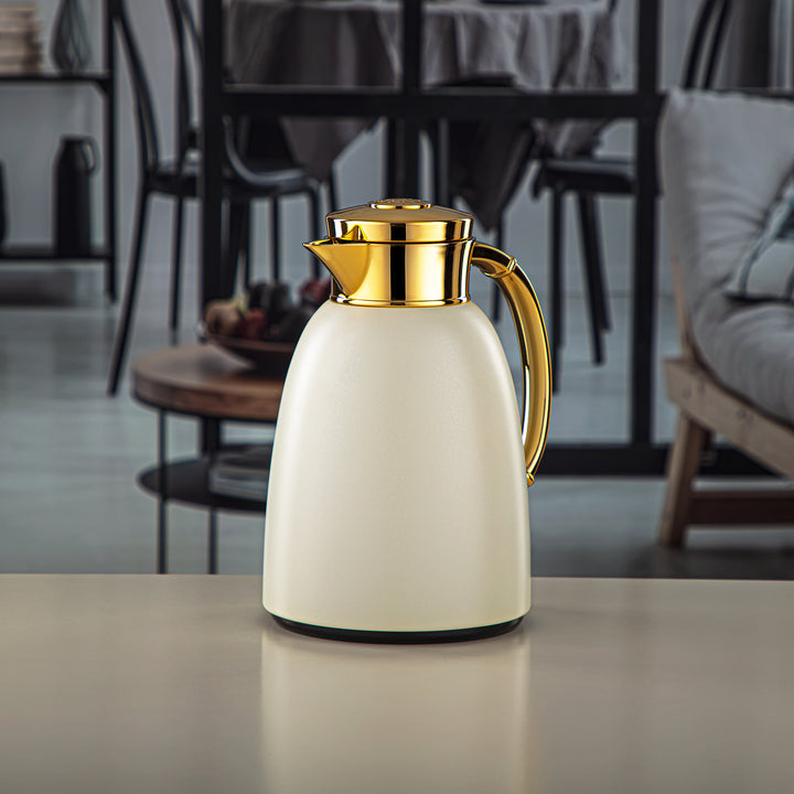 Almarjan 1 Liter Vacuum Flask Pearl White & Gold - QVC-1000Q330YZC95