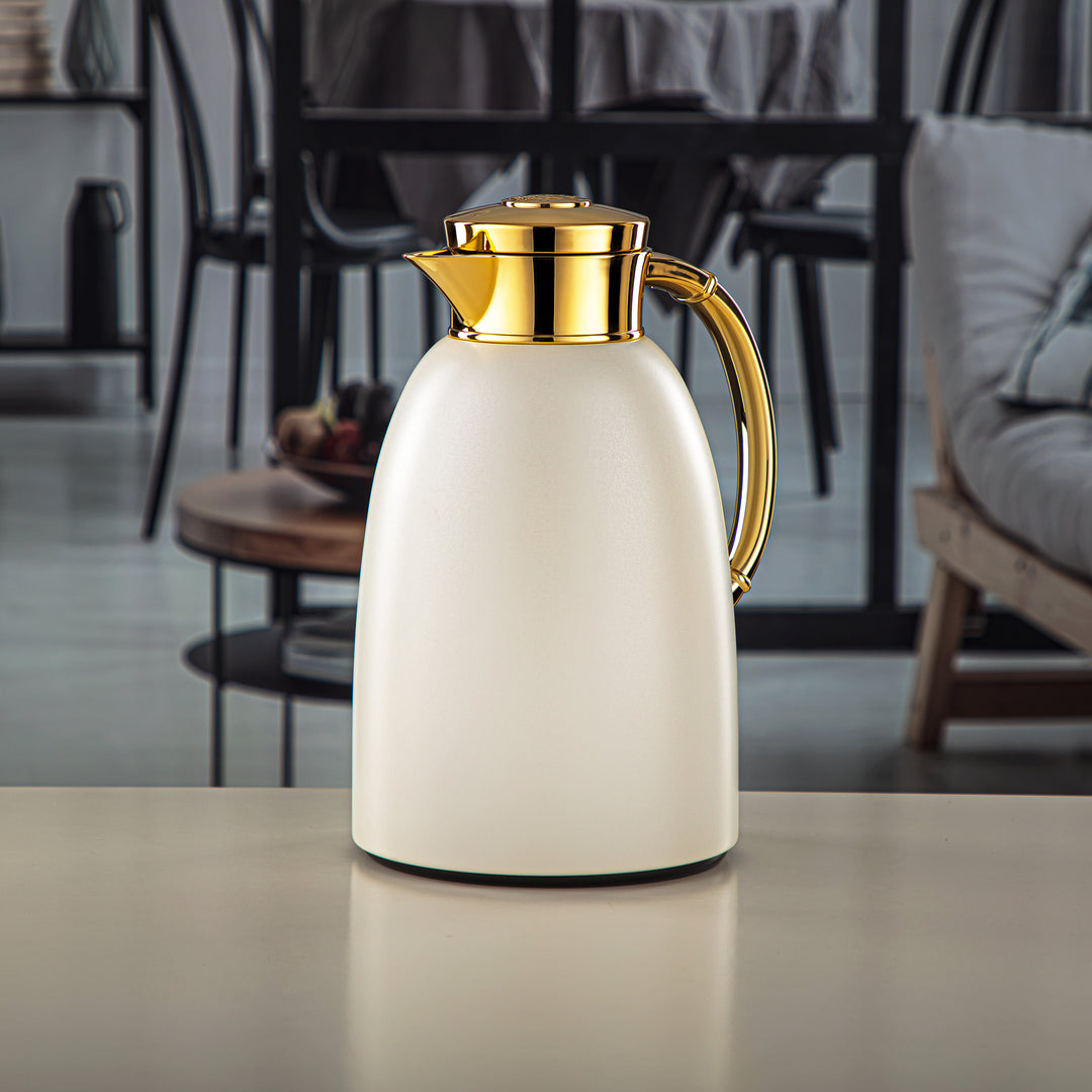 Almarjan 1.6 Liter Vacuum Flask Pearl White & Gold - QVC-1600Q330YZC95