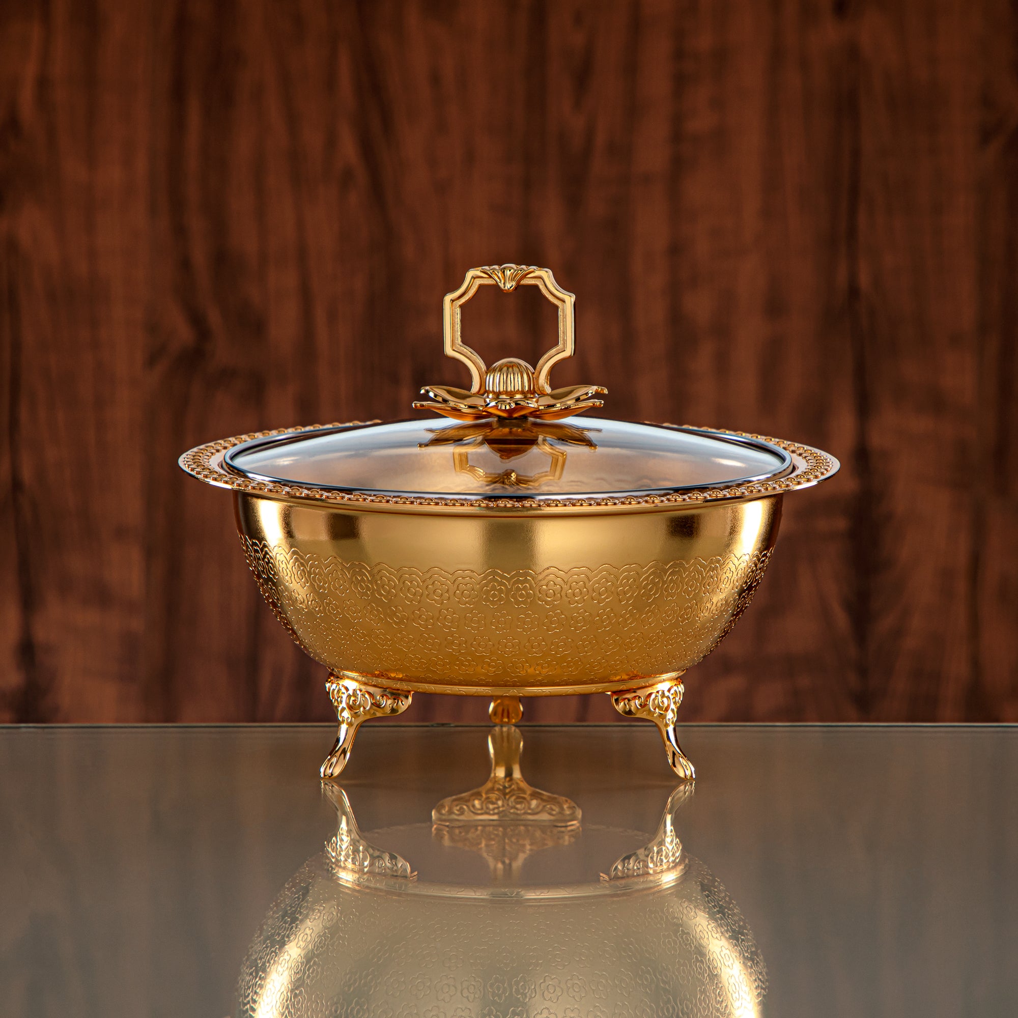 Almarjan Date Bowl 21CM (RBG4432M-G) - Golden Glass Cover | Ramadan & Eid