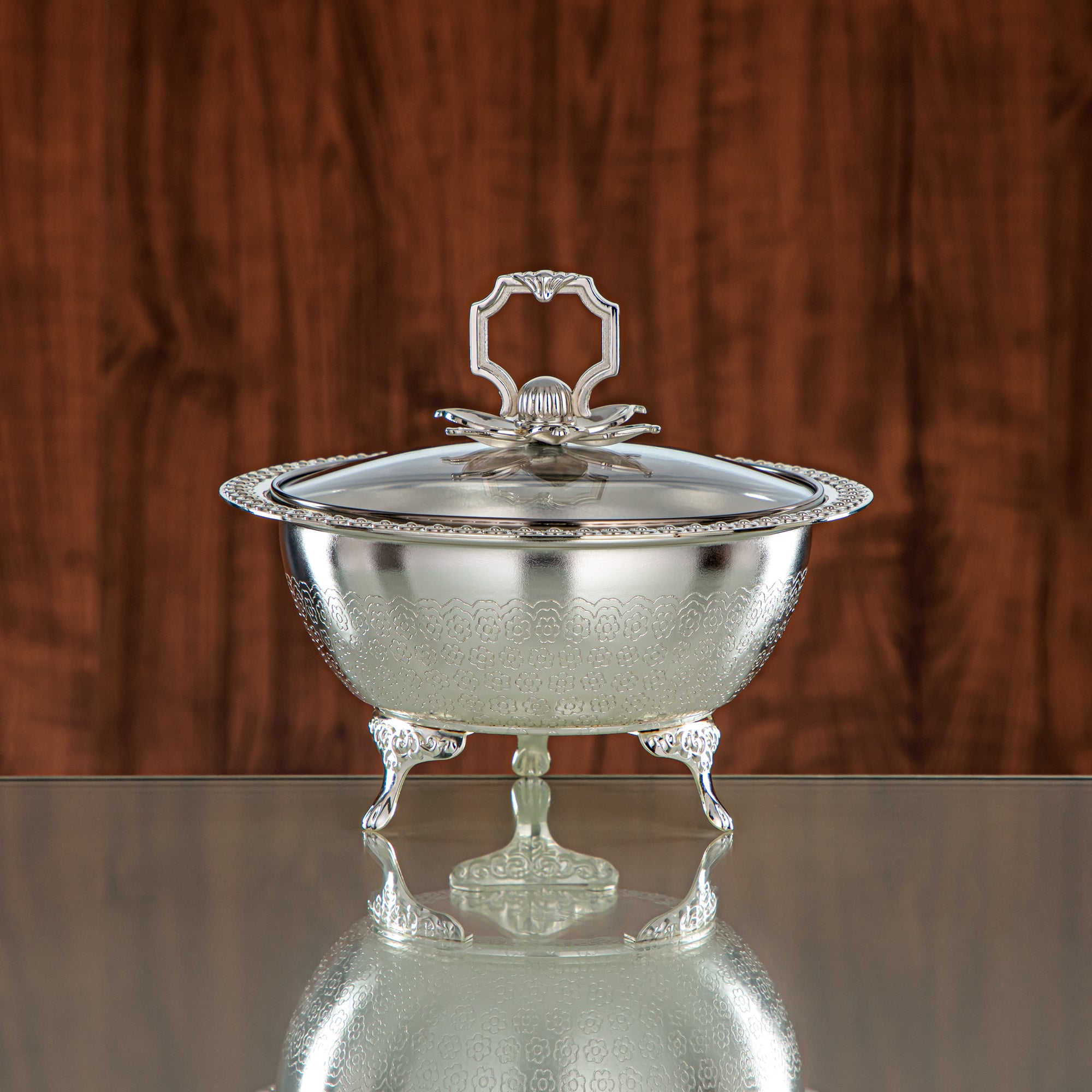 Almarjan Date Bowl 18CM (RBG4432S-S) - Silver Glass Cover | Ramadan & Eid