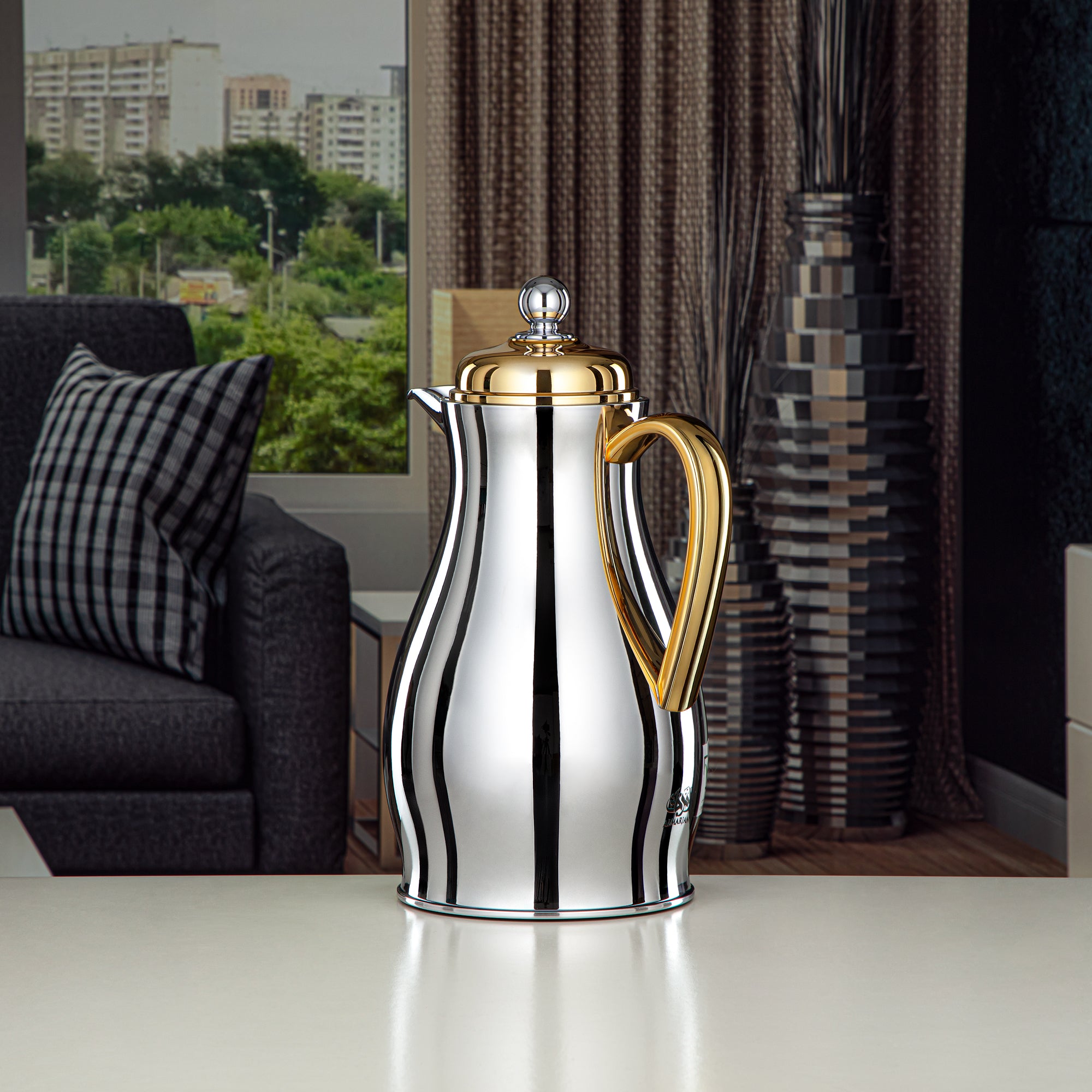 Almarjan Vacuum Flask Set Silver & Gold 0.7L + 1L (RPA-070-SG+RPA-100-SG) – Elegant Serving | Ramadan & Gatherings