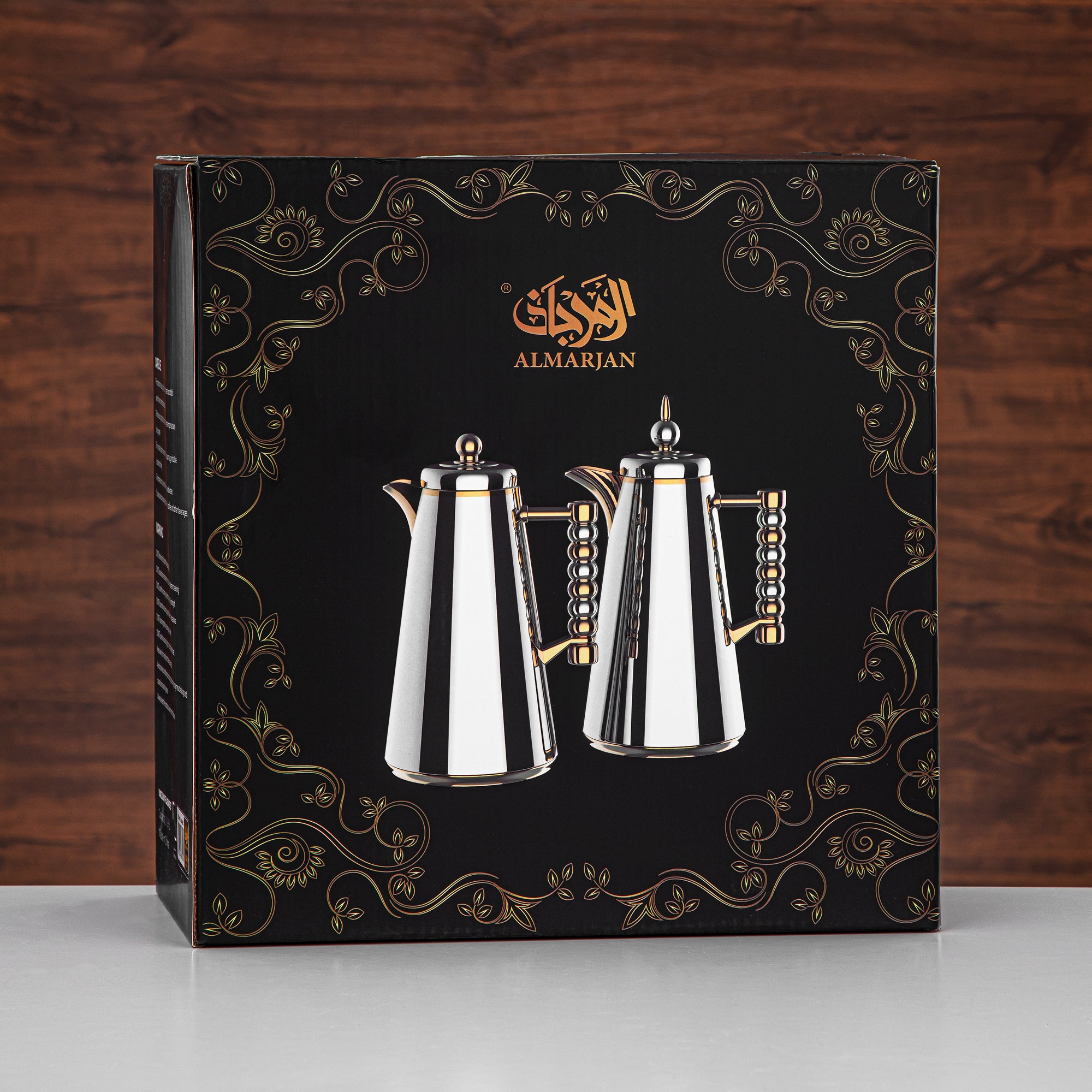Almarjan Vacuum Flask Set Push Button 1L + 1L Silver & Gold (SJ42-CG) - Tea & Coffee Flask