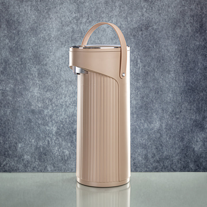 Almarjan 2.2 Liter Pump Vacuum Flask Beige & Silver - SM-2417A-220 BG/C