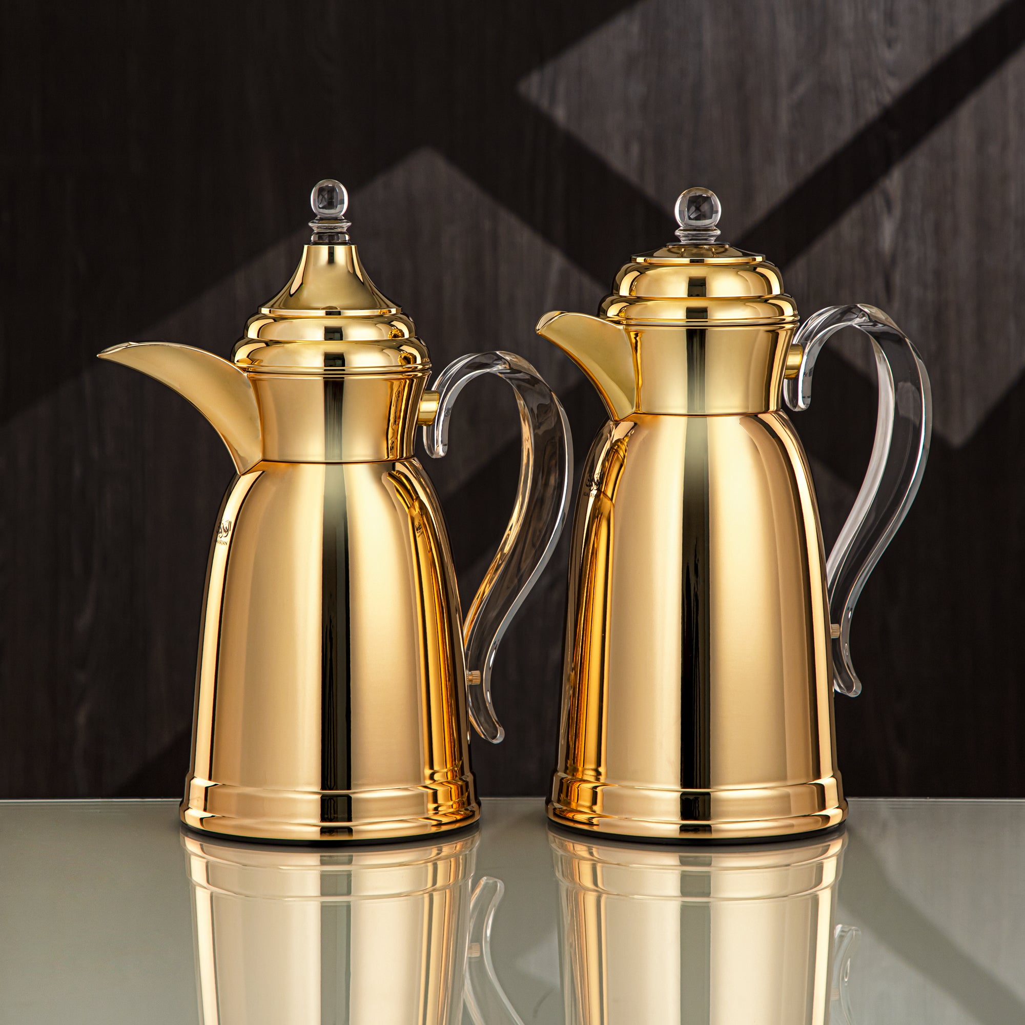 Almarjan Vacuum Flask Set - 0.7L & 1L, Gold Finish, Metal (SM-2A29-070/100 G) - Classic, Tea & Coffee