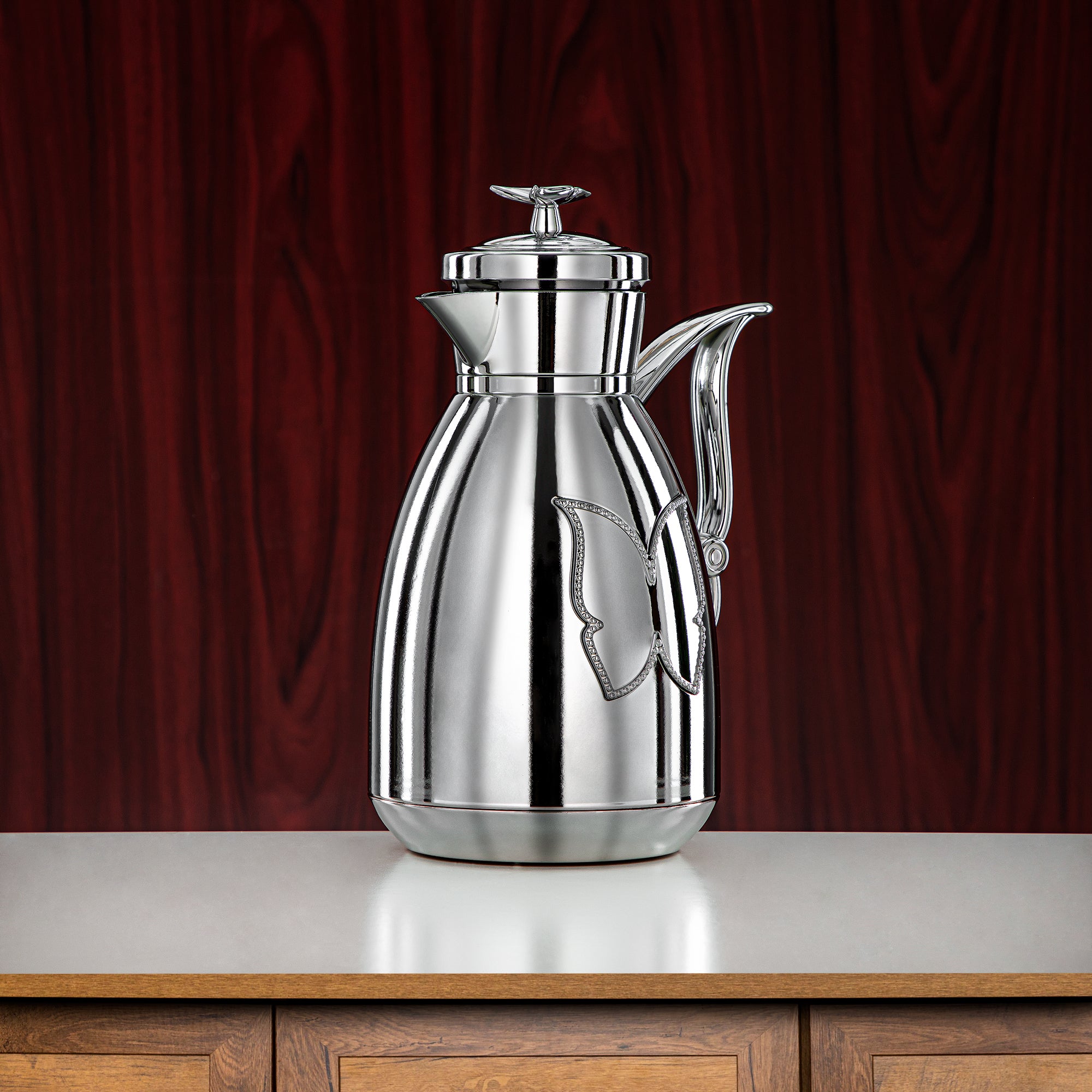 Almarjan Vacuum Flask Set Plastic Push Button 0.7L + 1L Silver (SM-2C142-070/100 ALL C) - Tea & Coffee Flask