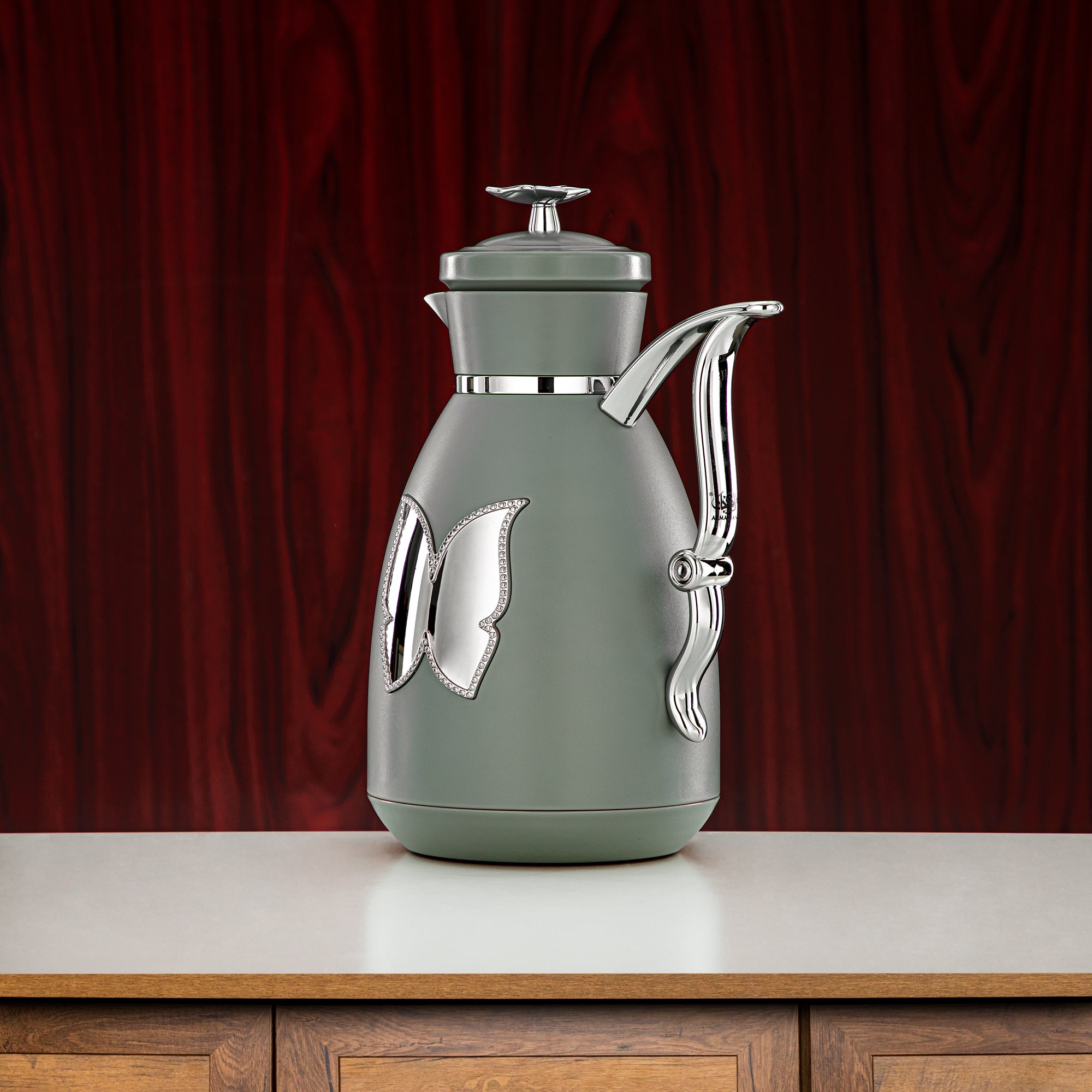 Almarjan Vacuum Flask Set Plastic Push Button 0.7L + 1L Green & Silver (SM-2C142-070/100 GG/C) - Tea & Coffee Flask