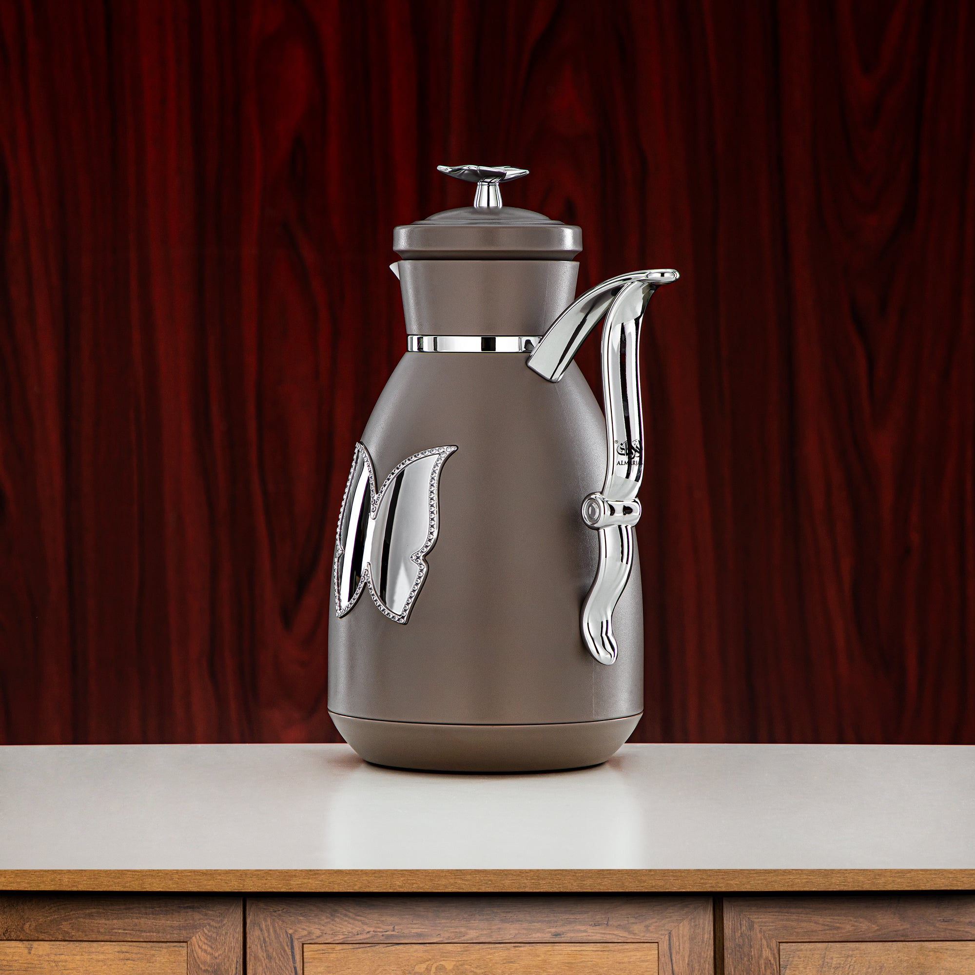 Almarjan Vacuum Flask Set Plastic Push Button 0.7L + 1L Coffee & Silver (SM-2C142-070/100 WG/C) - Tea & Coffee Flask