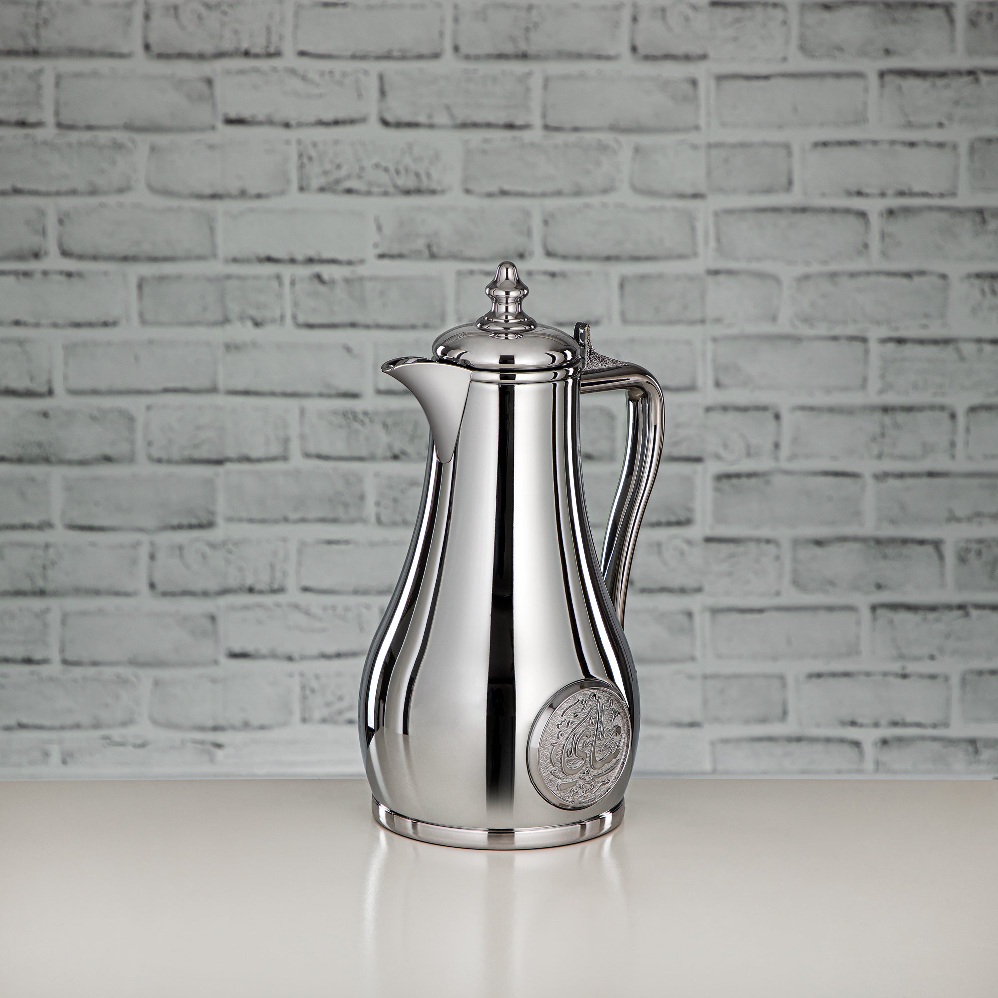 Almarjan Vacuum Flask Set, Push Button - 1L + 1L, Silver (SR-S) - Classic and Elegant