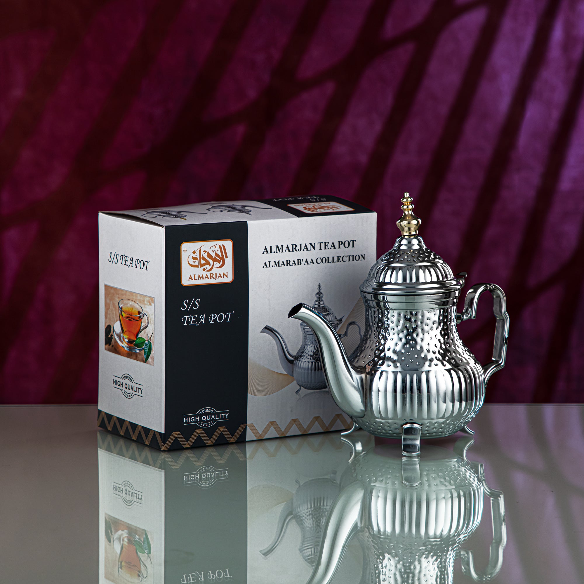 Almarjan 0.8 Liter Marabaa Collection Stainless Steel Teapot Silver & Gold - STS0012997