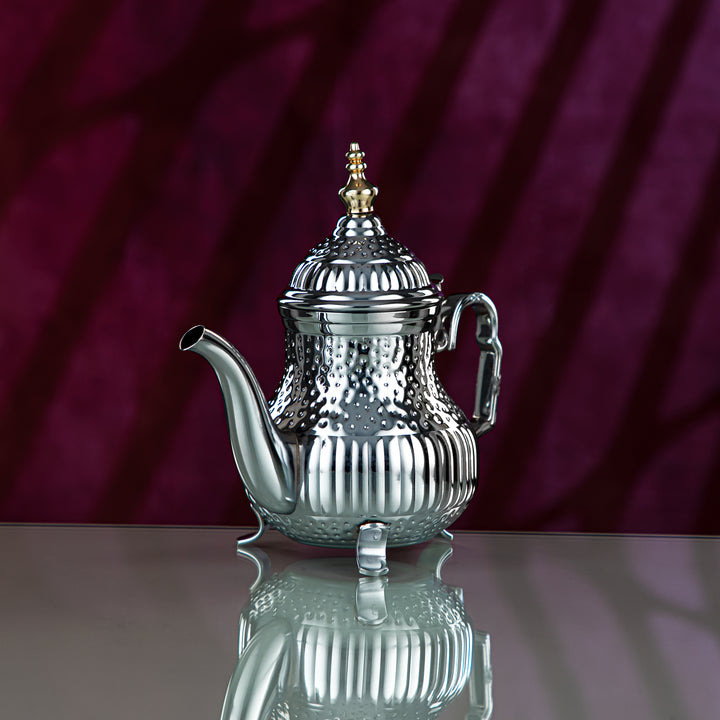 Almarjan 0.8 Liter Marabaa Collection Stainless Steel Teapot Silver & Gold - STS0012997
