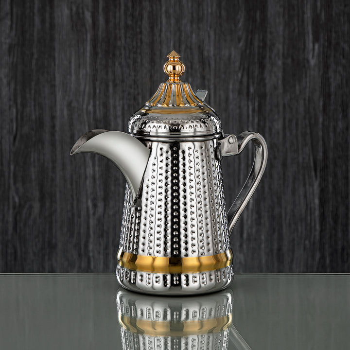 Almarjan 48 Ounce Barari Collection Stainless Steel Coffee Pot Silver & Gold - STS0013043