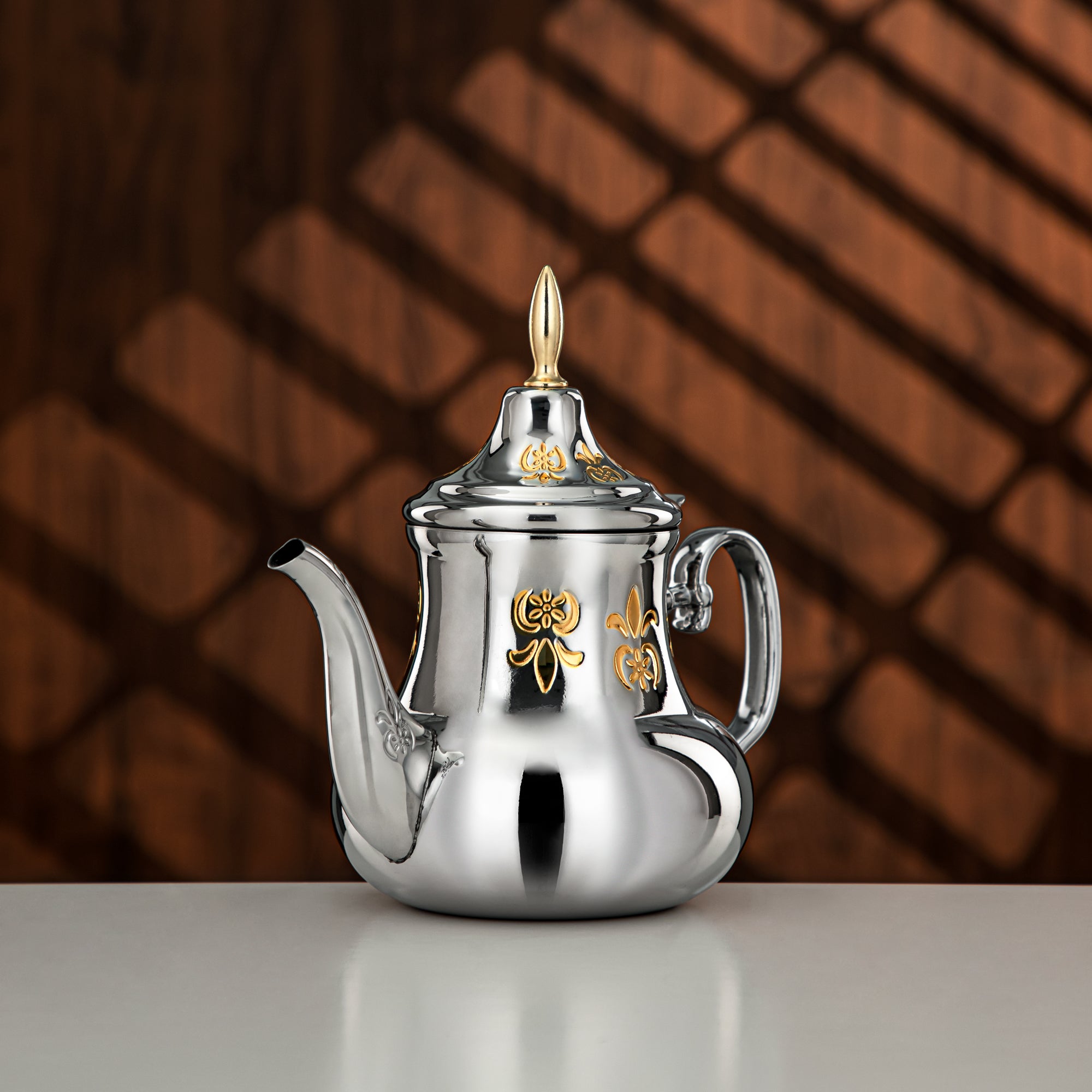 Almarjan 1.2 Liter Sahara Collection Stainless Steel Teapot Silver & Gold - STS0013183