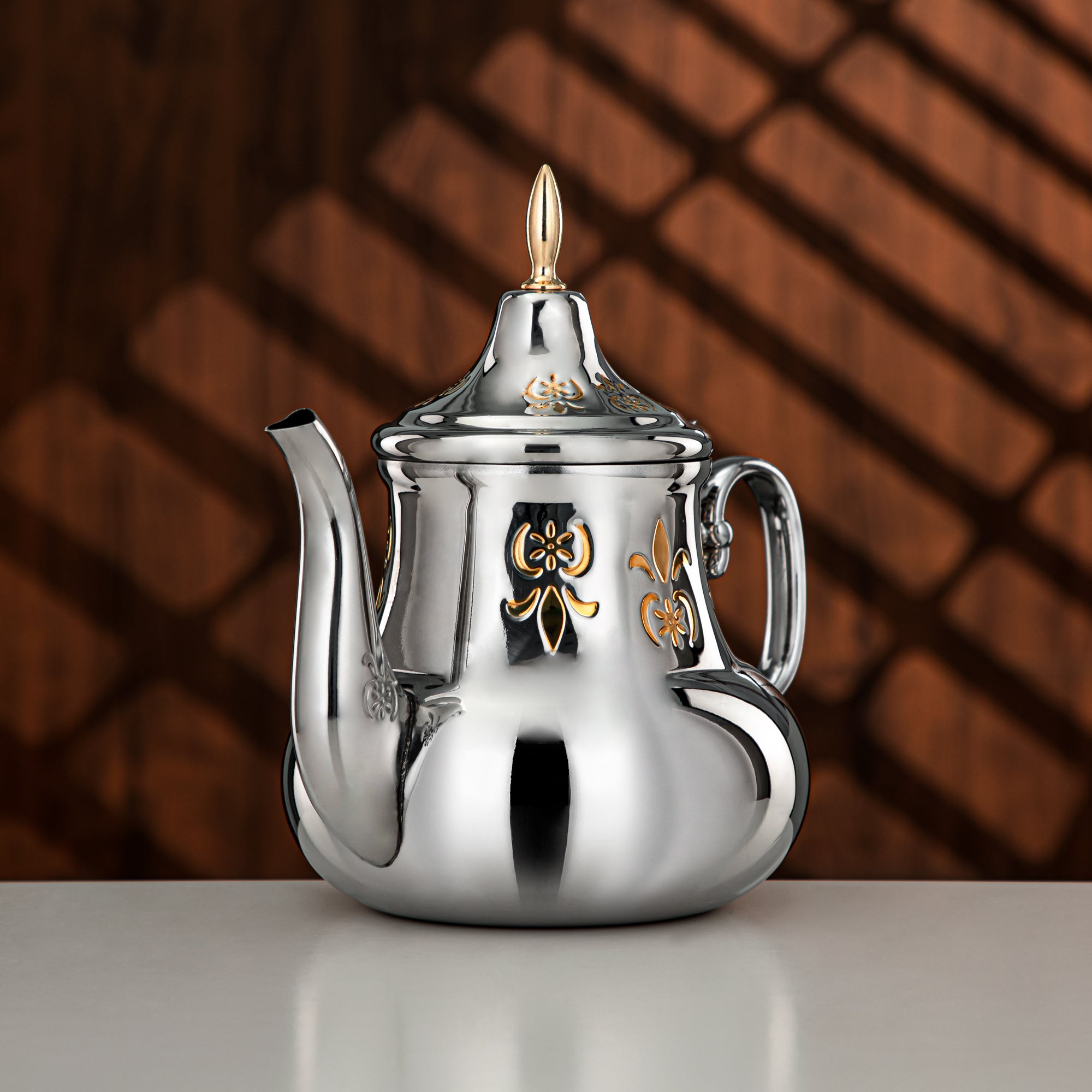 Almarjan 2 Liter Sahara Collection Stainless Steel Teapot Silver & Gold - STS0013185