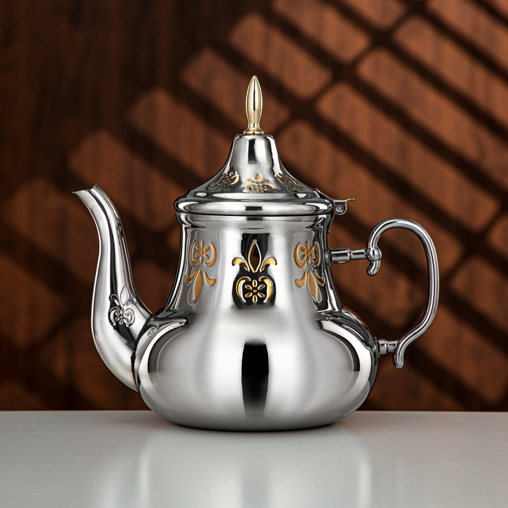 Almarjan 2 Liter Sahara Collection Stainless Steel Teapot Silver & Gold - STS0013185