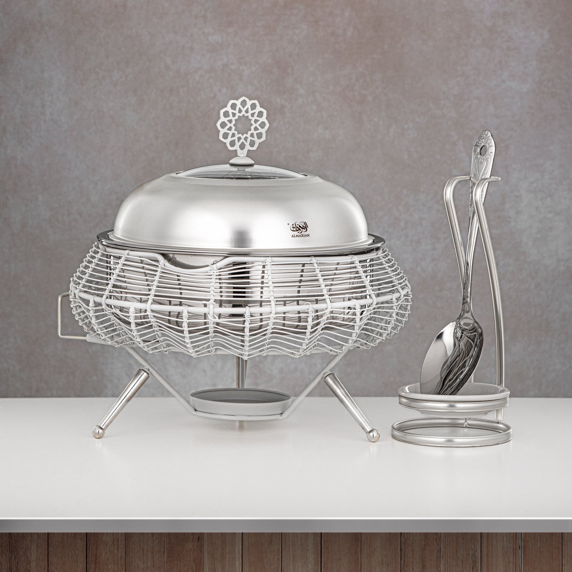 Almarjan 2000 ML Chafing Dish White & Silver - STS0013238