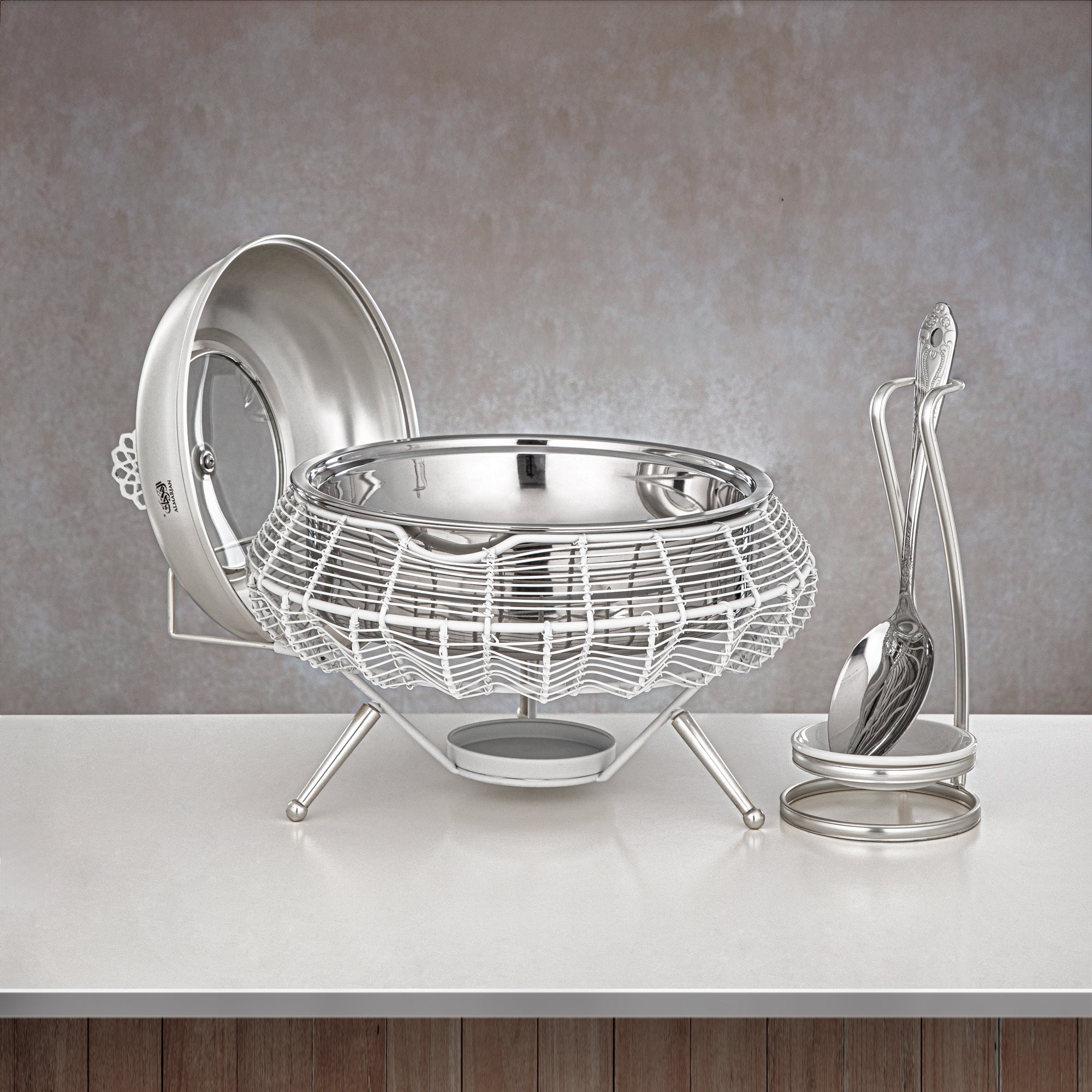 Almarjan 2000 ML Chafing Dish White & Silver - STS0013238