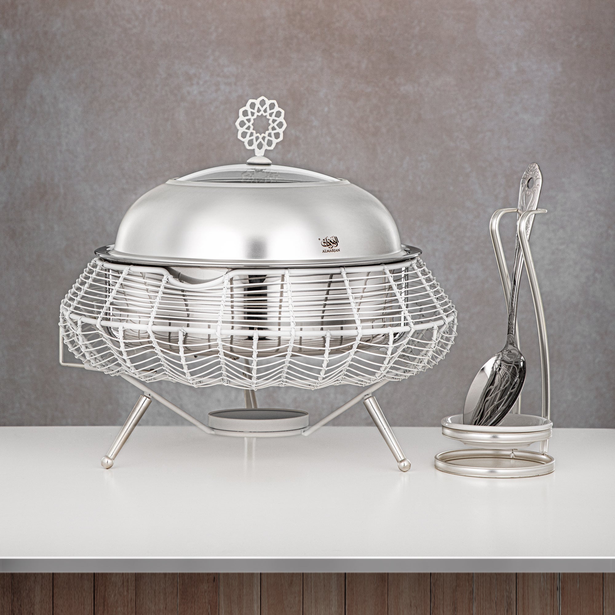 Almarjan 3000 ML Chafing Dish White & Silver - STS0013239