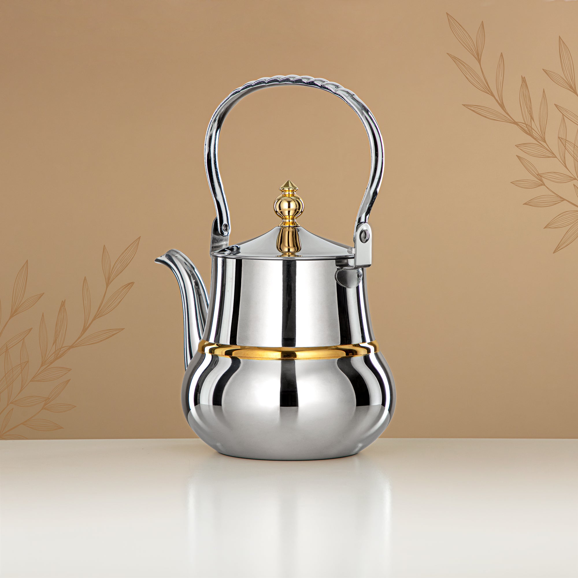 Almarjan Tea Kettle 1.3L Silver Gold – Elegance