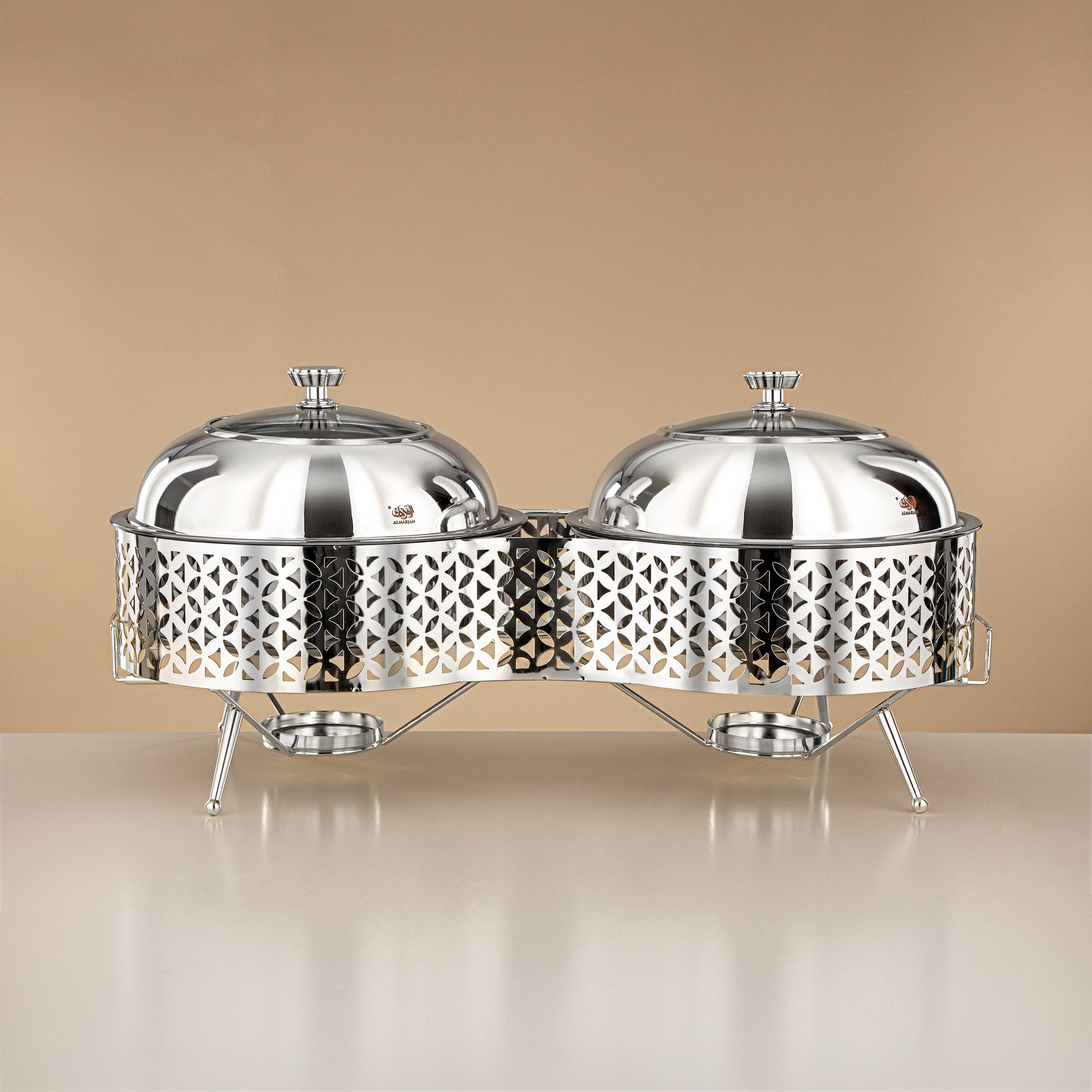 Almarjan Chafing Dish Double, Silver, 3000ML + 3000ML (STS0013318) Ramadan & Eid Buffets