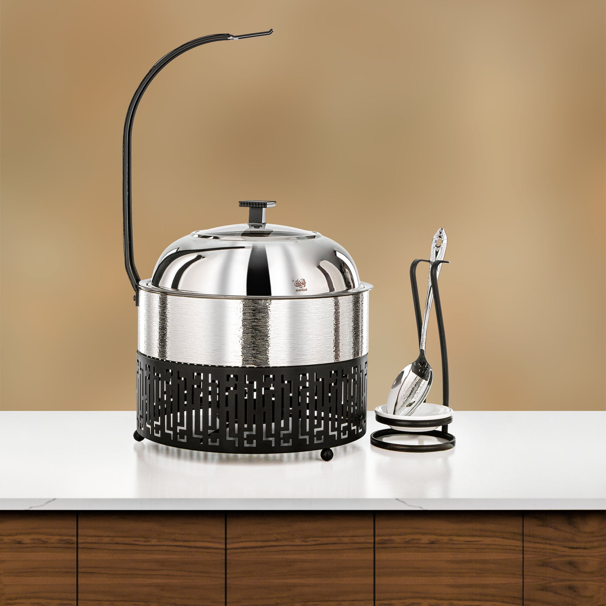 Almarjan 3 Lit Chafing Dish, Brushed Silver & Black