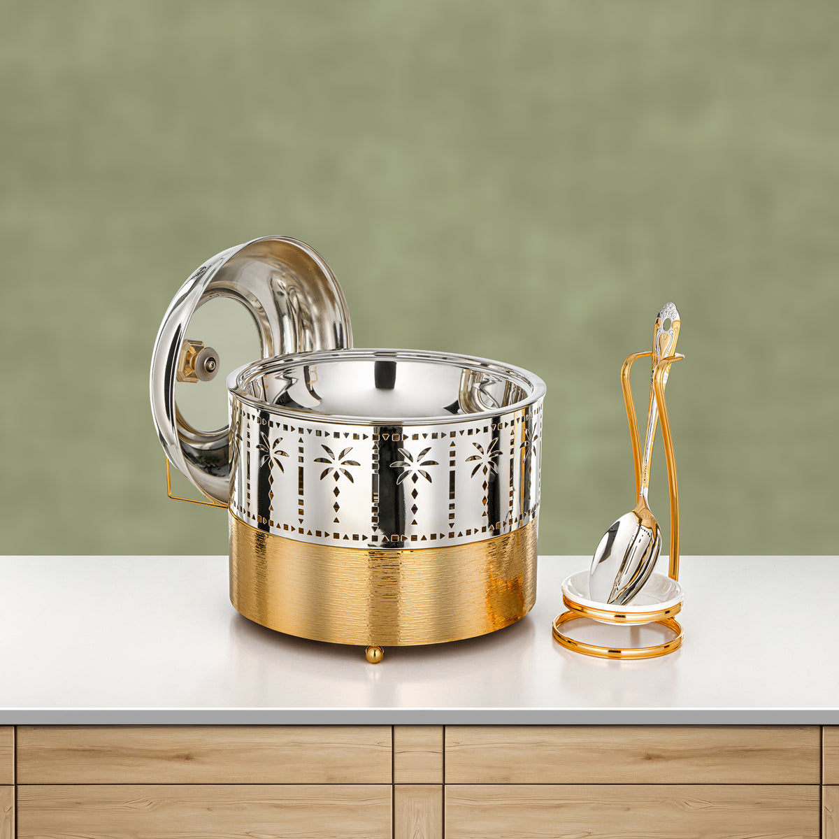 Almarjan 2L Chafing Dish, Brushed Gold & Silver