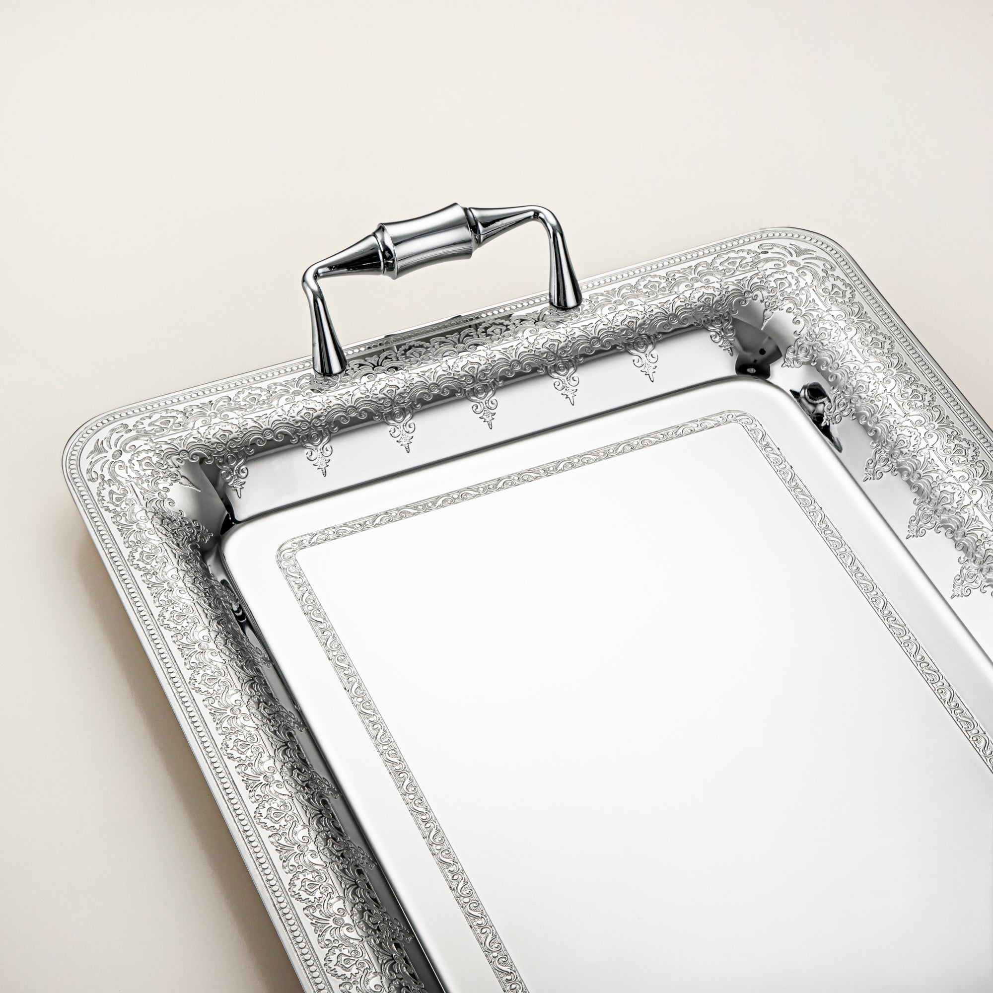 Almarjan 45 CM Teresa Collection Stainless Steel Serving Tray Silver - STS2051227