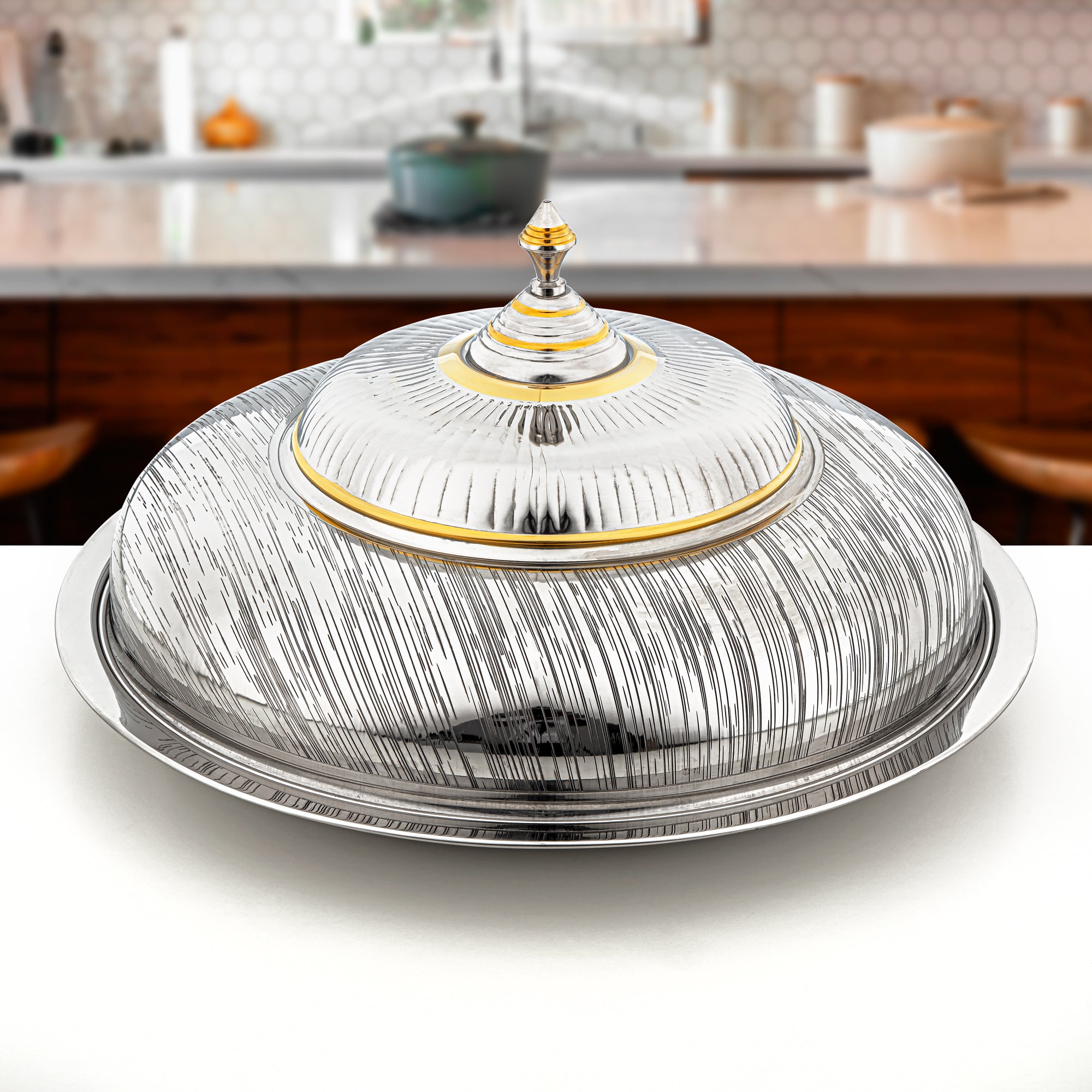 Almarjan 60 CM Tahani Collection Stainless Steel Koozy Tray Silver & Gold - H23EPG24