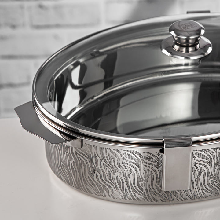 Almarjan 35 CM Mandi Collection Stainless Steel Hot Pot With Glass Cover Silver - H24P1
