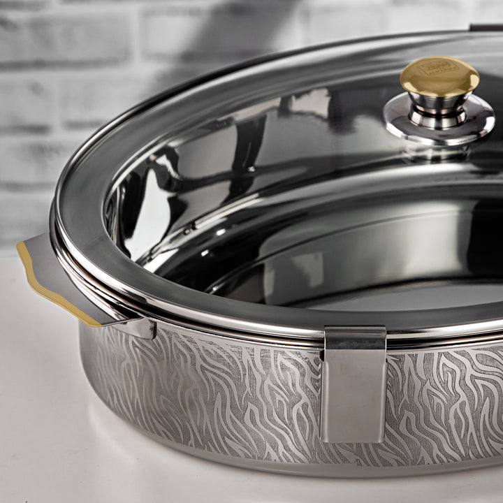 Almarjan 40 CM Mandi Collection Stainless Steel Hot Pot With Glass Cover Silver & Gold - H24PG1