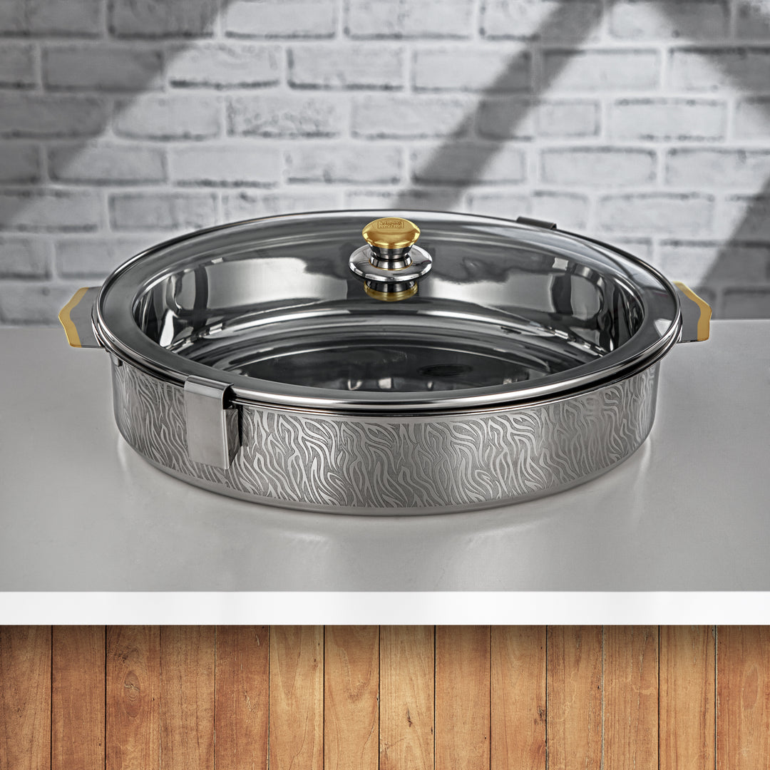 Almarjan 40 CM Mandi Collection Stainless Steel Hot Pot With Glass Cover Silver & Gold - H24PG1
