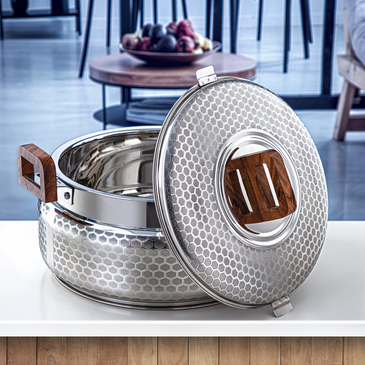 Almarjan 6000 ML Darin Collection Stainless Steel Hot Pot Silver & Wood - H24E6