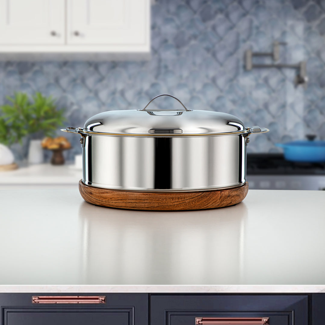 Almarjan 3500 ML Larin Collection Stainless Steel Hot Pot Silver & Wood - H24PG5