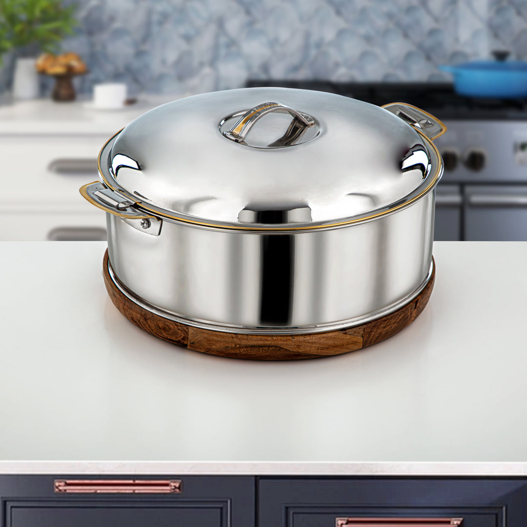 Almarjan 5000 ML Larin Collection Stainless Steel Hot Pot Silver & Wood - H24PG5