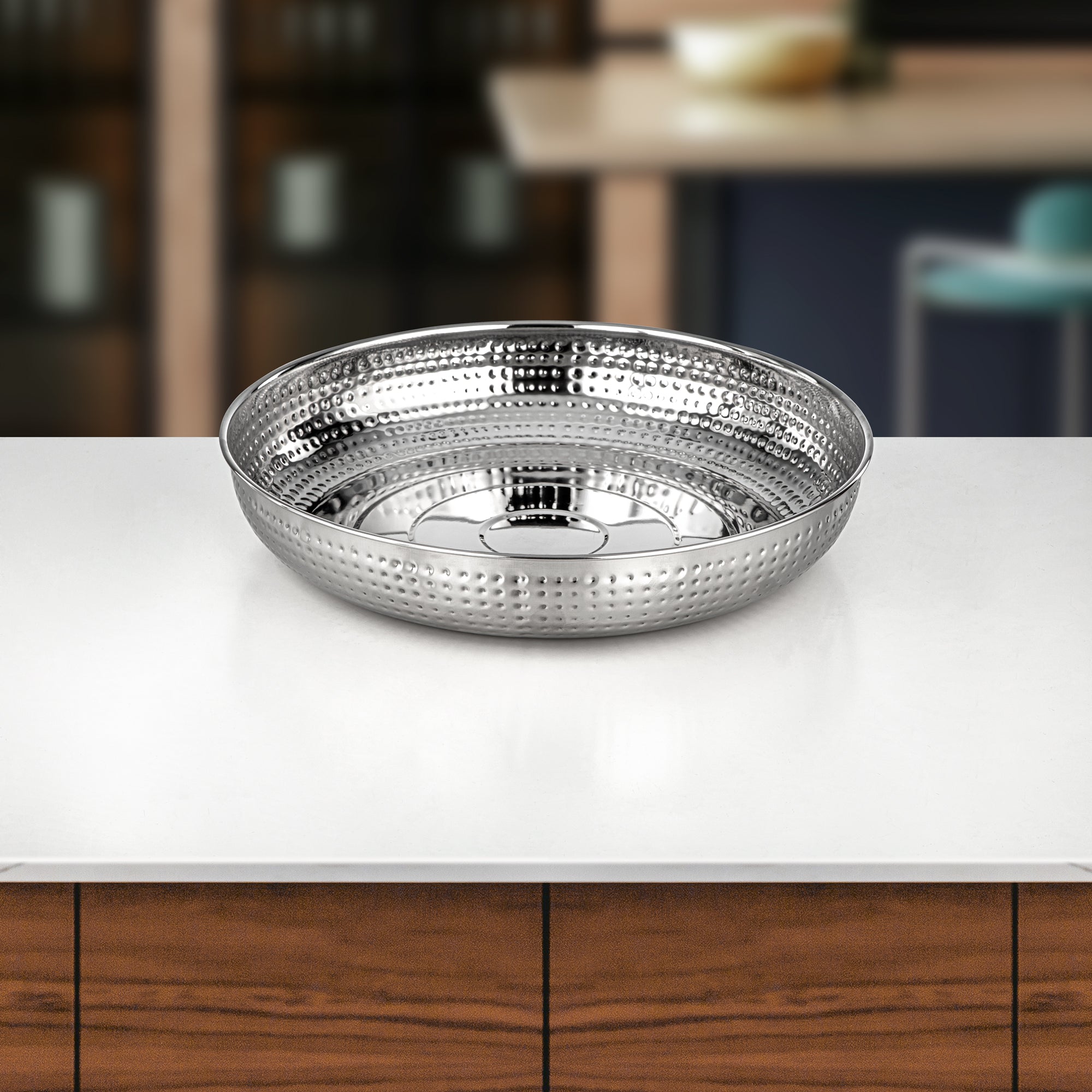 صينية خبز المرجان ستانلس ستيل مطروق بلمعة مرآة 36 سم (H24M2) – أدوات تقديم الإفطار | رمضان والتجمعات