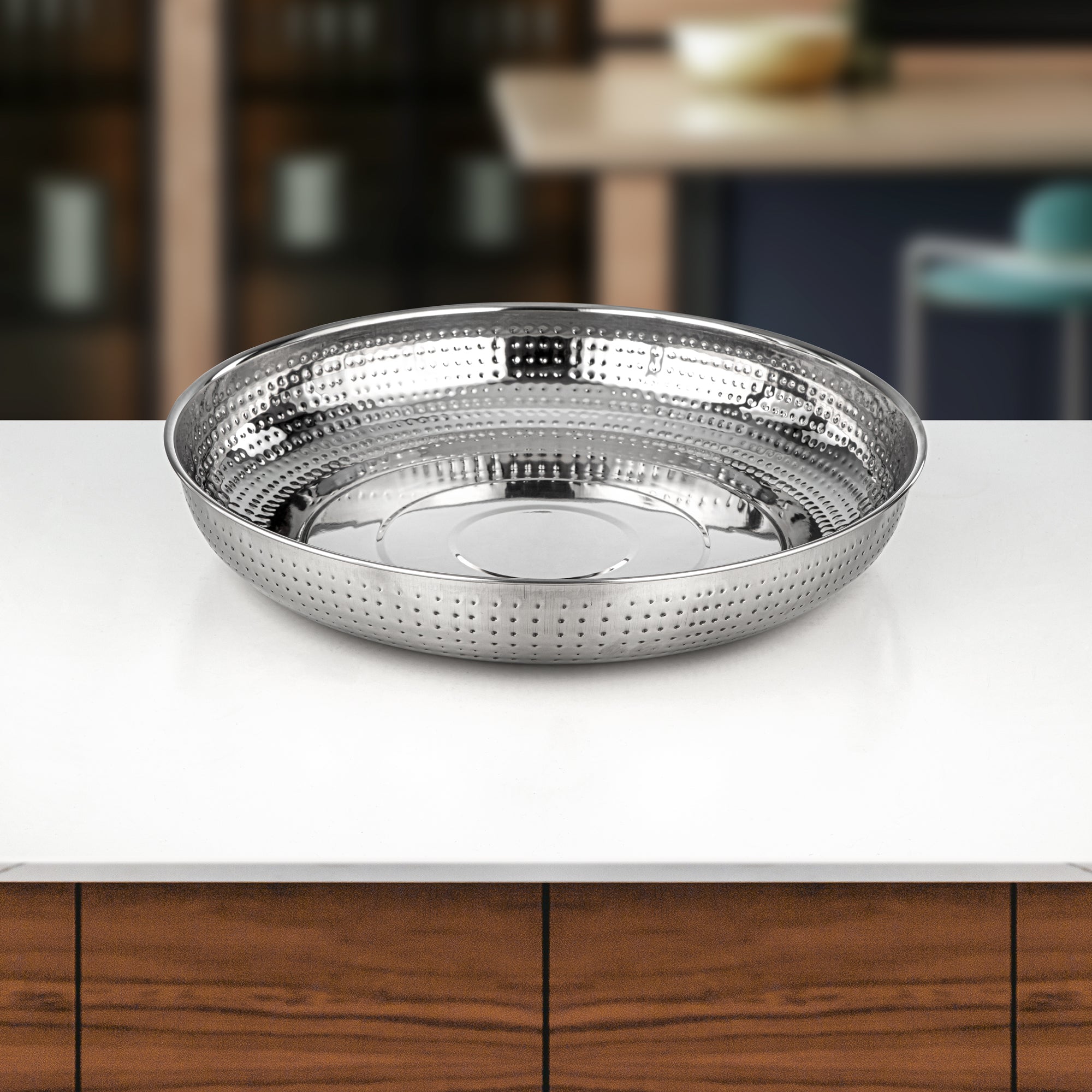 صينية خبز المرجان ستانلس ستيل مطروق بلمعة مرآة 41 سم (H24M2) – أدوات تقديم الإفطار | رمضان والتجمعات