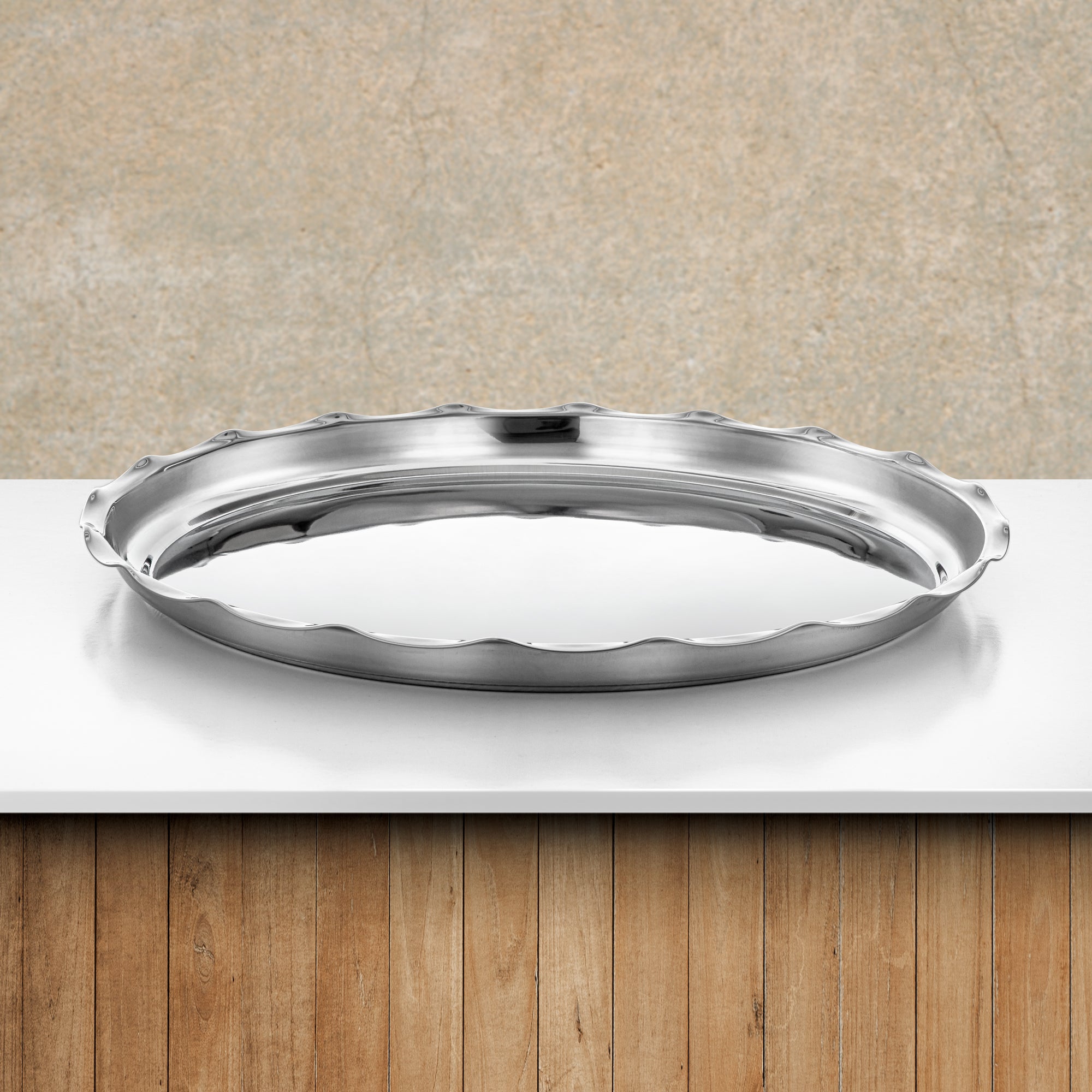 Almarjan Round Tray Stainless Steel Mirror Finish 50 cm (STS0293293) – Wave Collection | Ramadan & Gatherings