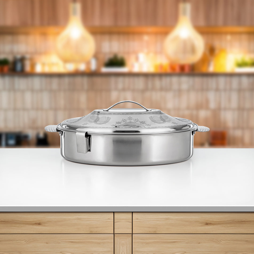 Almarjan 40 CM Stainless Steel Hot Pot – Silver with Etched Pattern – H24E17