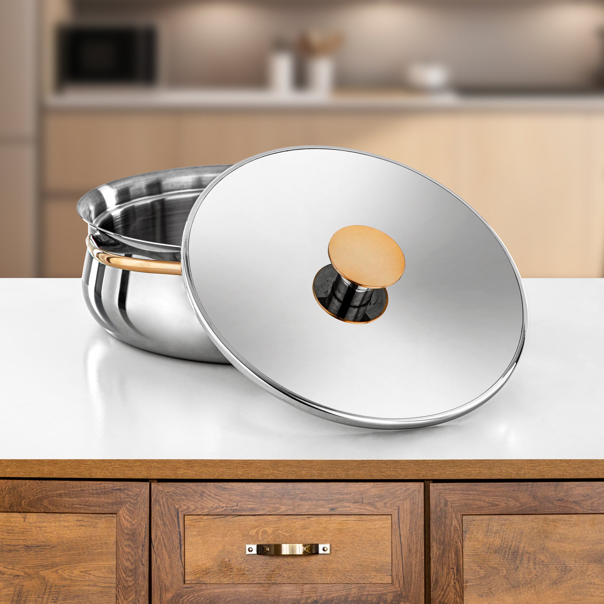 طقم حرارات المرجان ستانلس ستيل 25cm + 30cm + 35cm فضي و ذهبي (H25PG15)