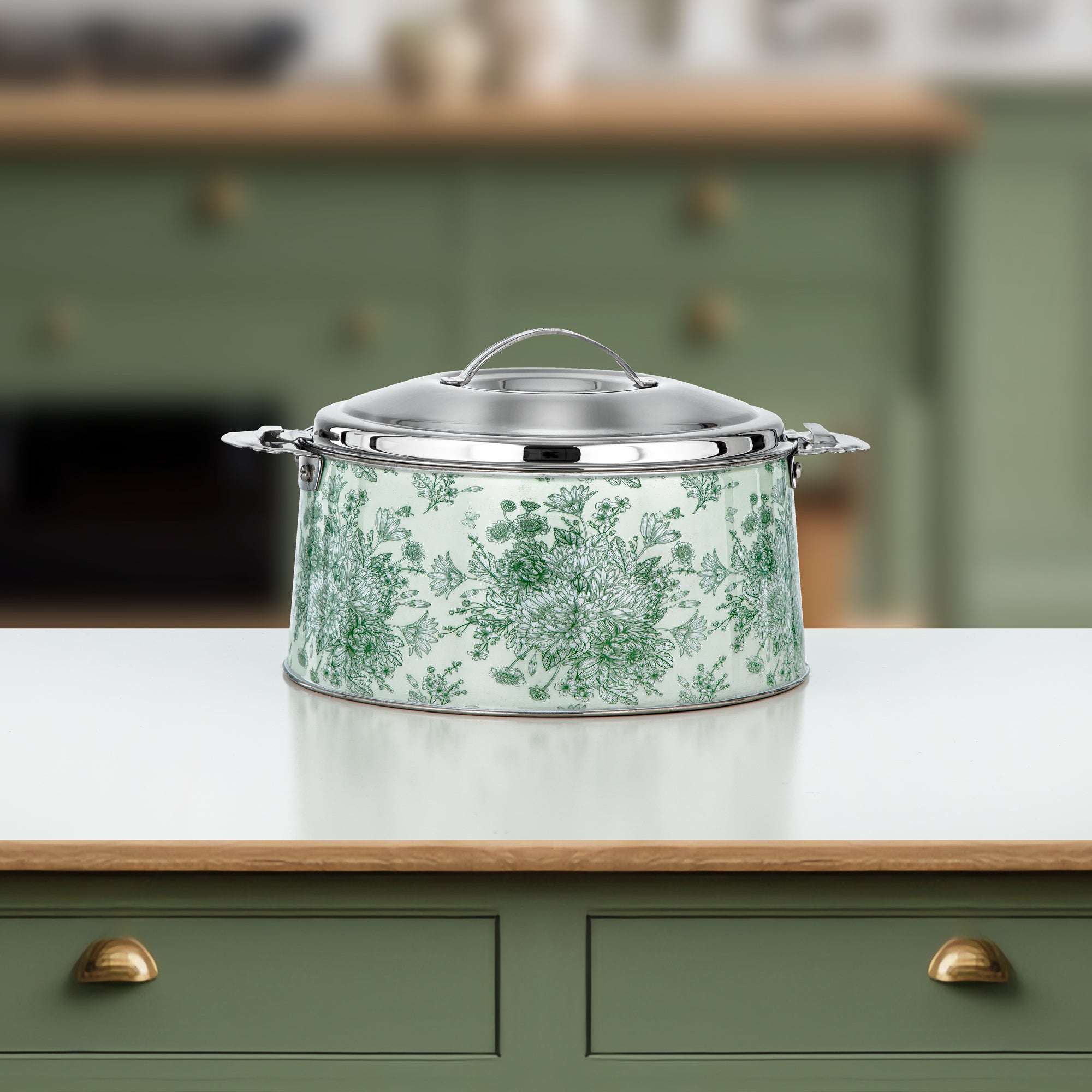 Almarjan Hot Pot Set Stainless Steel Floral Design 3000ml + 4000ml + 6000ml (H25SHF2) – Fonon Collection | Elegant Serving for Ramadan & Gatherings