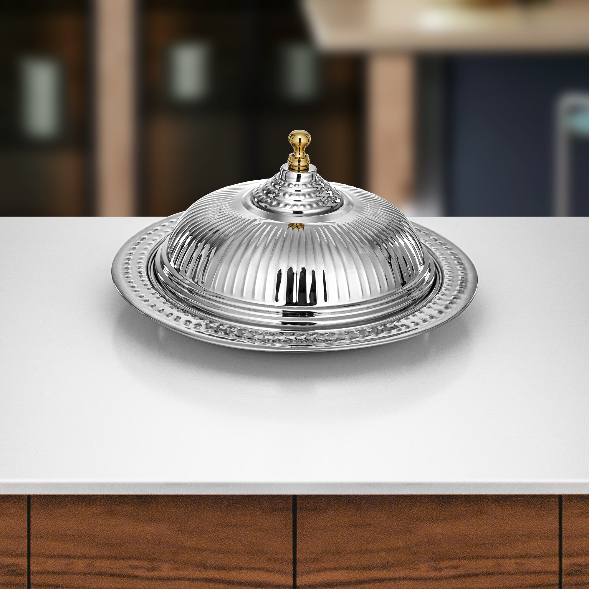 صينية الديوان المرجان مع غطاء، ٤٠ سم، فضية