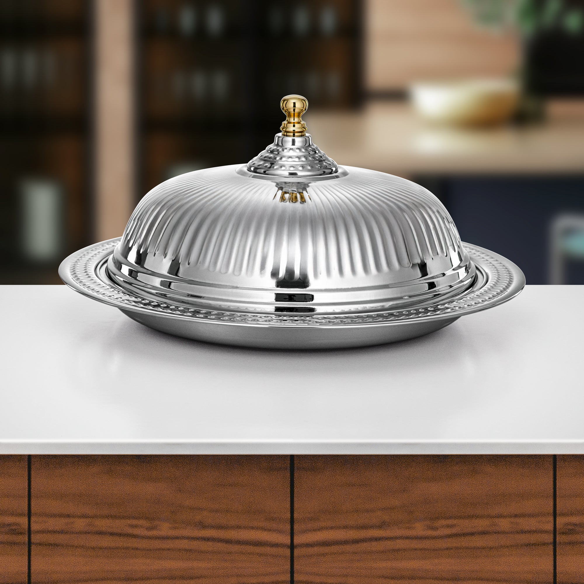 صينية الديوان المرجان مع غطاء، 50 سم، فضية